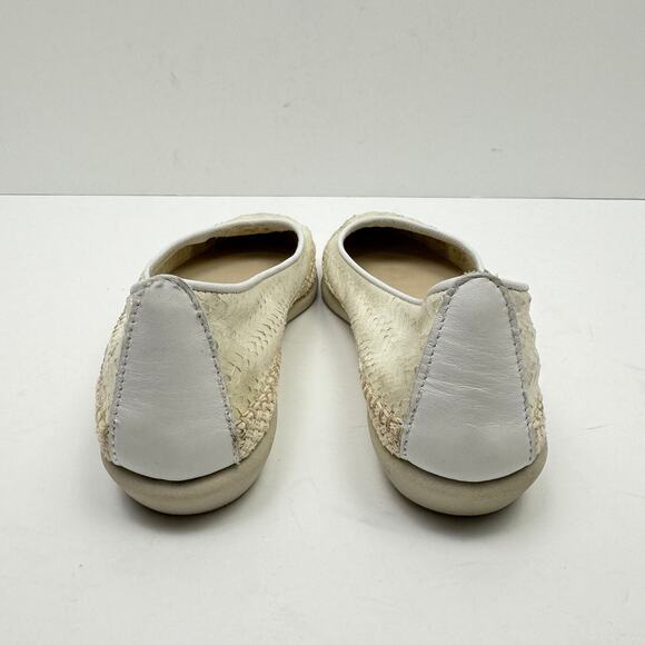 The Flexx | Metallic Ivory Cream Leather Texture Pointed Toe Espadrille Flats - Picture 5 of 12